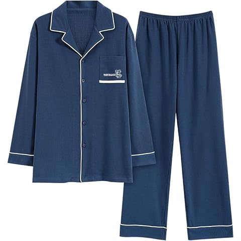 REWANGOING 2 Pcs Big Boys Pajama Set Long Sleeve Cotton Button Down Shirt Top+ Pants Soft Loungewear Pjs Loungewear Set Cover