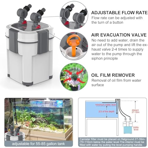 Image of Jainsons Pet Products AQ-901F External Canister Filter for Aquarium Fish Tank | Ultra-Quiet Adjustable Water Flow Filter | 10W 800L /H Aquarium Canister Filter