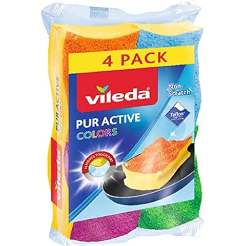 Vileda Pur Active Colors Schwämme - in bunten & frischen Farben - entfernt selbst hartnäckigsten Schmutz ohne zu Verkratzen - 16er Pack (4x4) Stück Cover