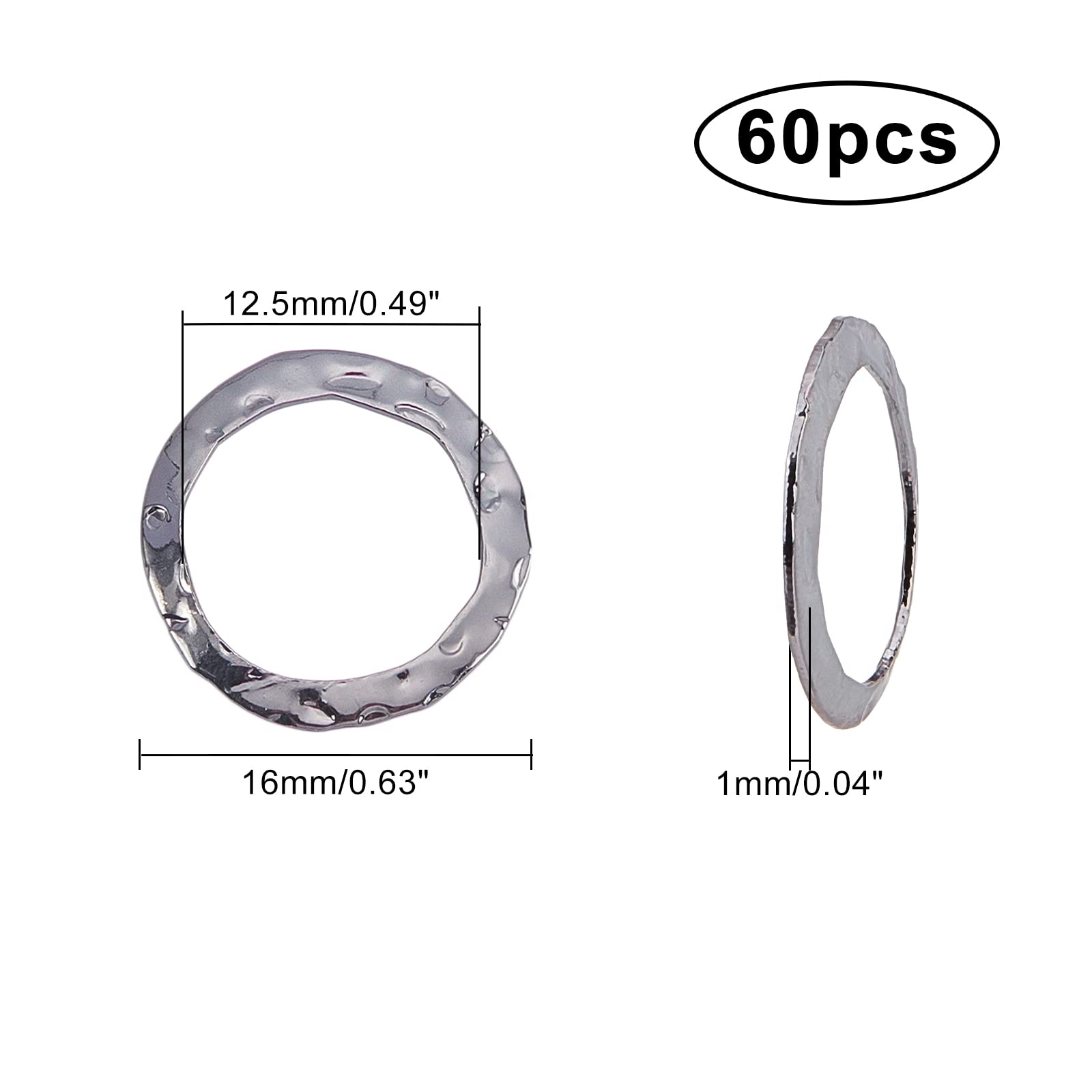 PandaHall - 60 anillos de eslabones de latón con círculos de metal plomizo, dijes de joyería para collares, pulseras, fabricación de joyas, 0.492 in/0.49 pulgadas 5