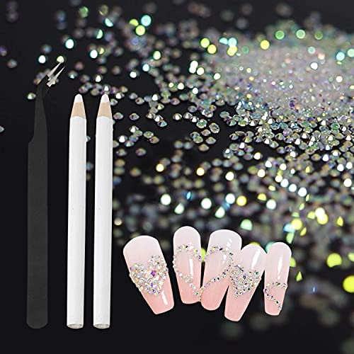 POTUANOT 15840 Piezas 1.2mm Cristales Pedreria de Uñas,AB Cristal Pedrería para Decoracion uñas,Decoración de Uñas Piedras(Contiene pinzas , 2 Bolígrafo de Diamantes de Imitación) Cover
