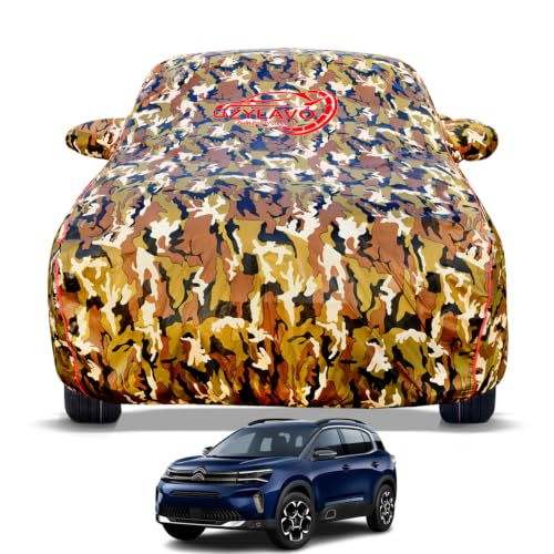 Image of Premium Car Cover for C5 Aircross Model | Waterproof, UV & Dust Protection | Mirror & Antenna Pocket | Triple Stitched, Soft Inner Lining, Belt & Buckle (Jungle Print)
