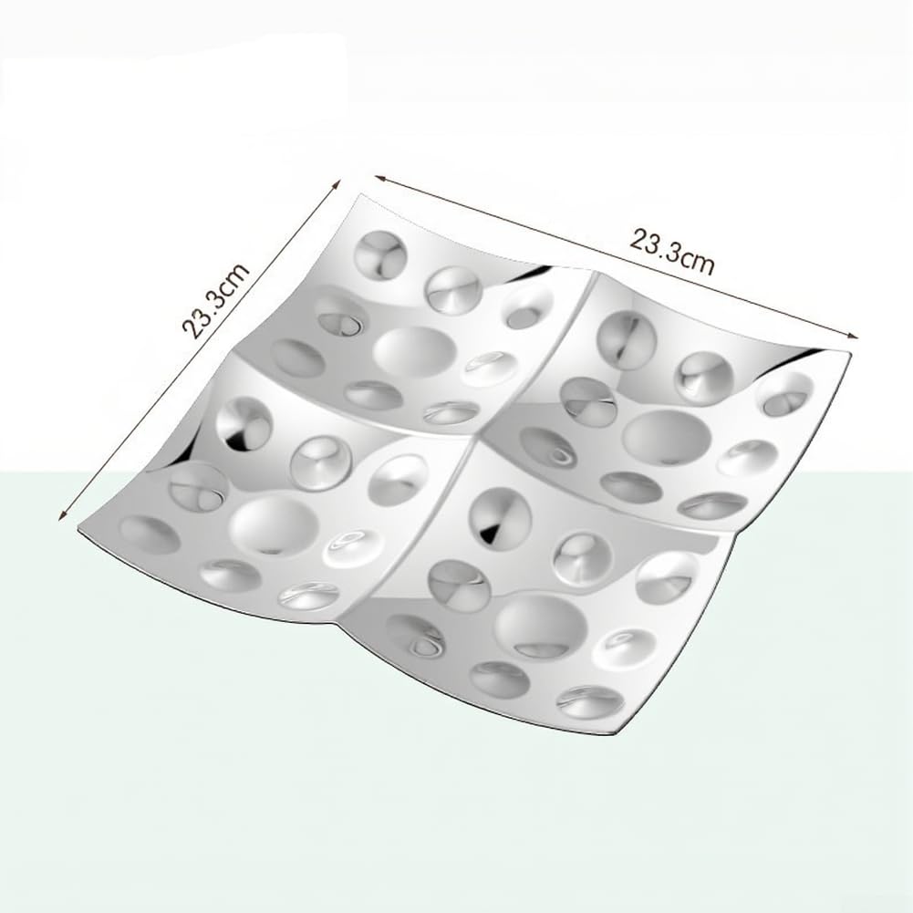 Bandeja de servir de acero inoxidable con 4 compartimentos para aperitivos, frutos secos, confitería para cuenco de plata resistente, fácil de limpiar, moderno para fiestas, reuniones en casa, diseño