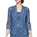 S.L. Fashions Women's Tea Length Sequin Lace Special Occasion Dress with Illusion Sleeve Jacket, Wedgewood, 6