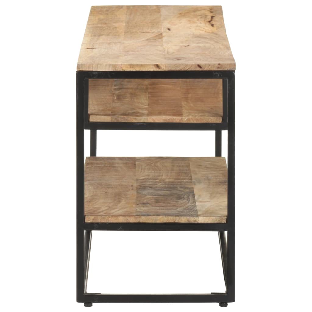 Mobile TV in legno di mango grezzo, 130 x 30 x 45 cm, stile industriale, telaio in acciaio, 3 ripiani, mobile multimediale e stereo