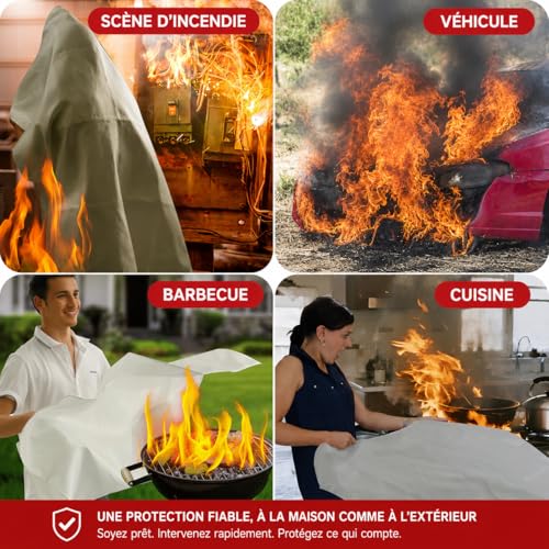 Couverture anti feu 100x100 cm (lot de 4) en fibre de verre pour la sécurité incendie maison - 7