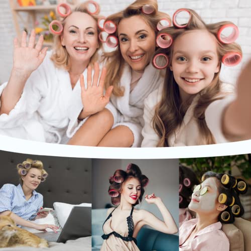Tingic Hair Roller Set 18 Pcs,Jumbo Hair Curlers Rollers With Clips,Self Grip Hair Roller Set,Hair Rollers For Long Hair,Medium And Short Hair,Diy Rollers Hair Curlers,3 Sizes Rose Red Hair Rollers In One Set #TOP6