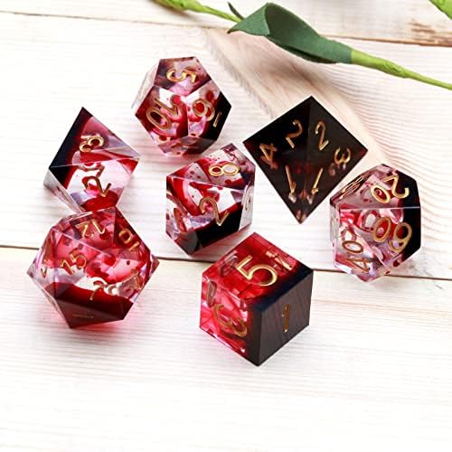 Haxtec Sharp Edge DND Dice Set Red Swirls Resin Dice D&D Dice for TTRPG Role Playing Games Dungeons and Dragons DND Gifts