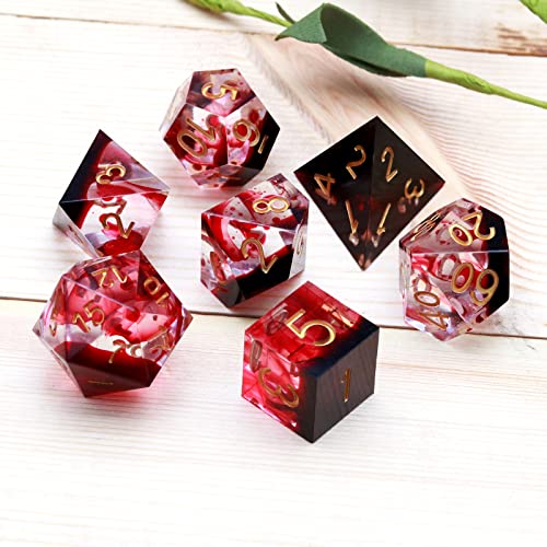 Haxtec Sharp Edge DND Dice Set Red Swirls Resin Dice D&D Dice for TTRPG Role Playing Games Dungeons and Dragons DND Gifts