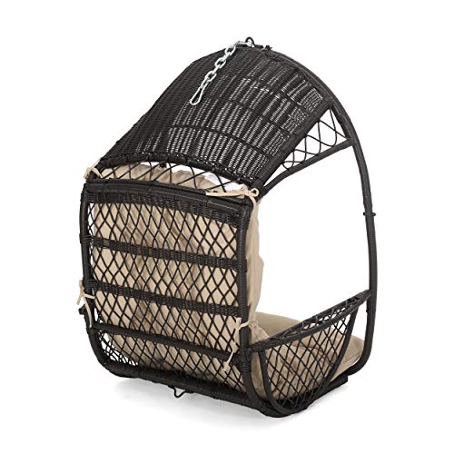Christopher Knight Home Becky Wicker Hanging Chair with Cushion (Stand Not Included), Brown, Tan - Image 4