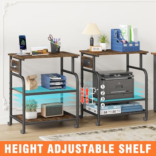 Image of YAOHUOO 3 Tier Large Printer Stand with Power Outlet /Adjustable Shelf