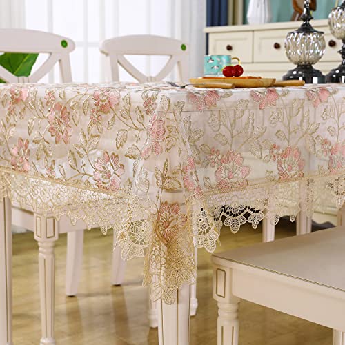 Lace Tablecloth Pink Floral Embroidered Lace Table cloth Decor Macrame Crochet Rose Tablecloth Vintage Rectangle Shabby ChicTable Cover for Dining Kitchen Summer Outdoor Holiday Birthday Party Spring by ZHUIDUSI - Used condition - US$27.98