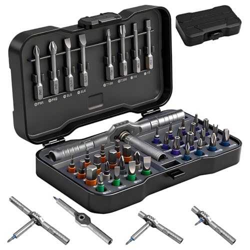 42 in 1 Magnetic Ratchet Screwdriver Set DIY Ratchet Screwdriver Set Multi Bit Magnetic Drive Set with Detachable Ratchet Handle Portable Gray Repair Tool Kit for Furniture Computer Bicycle