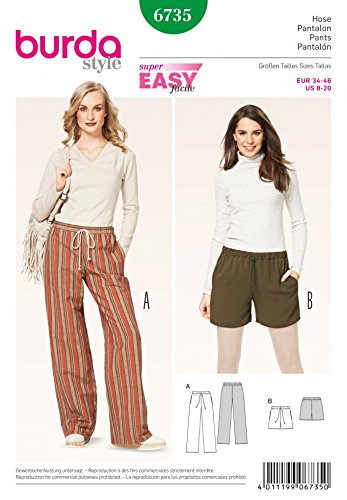 BurdaLadies Easy Sewing Pattern 6735 Casual Trouser Pants & Shorts