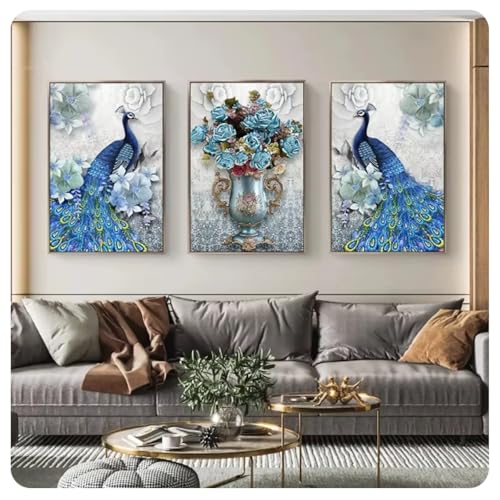 Affiche vintage de paon triptyque pour habiller un grand mur de salon