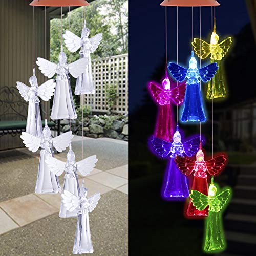 ME9UE Angel Solar Wind Chimes, Changing Color Angel Wind Chime Lights, Romantic Angels Wind Bell, Outdoor Waterproof Solar Powered Angel Light for Home/Yard/Night/Garden/Lawn/Party/Gift/Festival Decor