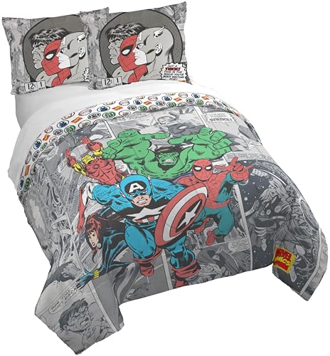 Jay Franco Duvet Cover Set – 3 Piece Comforter Cover and Sham Set, Super Soft Cozy Kids Bedding (Insert Not Included) Grey - Marvel Comics, Full
