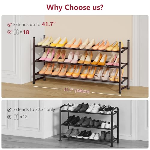 Image of Tajsoon Expandable Shoe Rack for Closet 3 Tier, 28 inch-41 inchStackable, Bronze