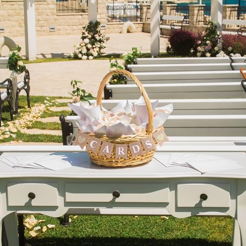 Image of Yaomiao Mini Cards Sign Banner for Card Box Wedding Themed Hanging Banner Decor Party Decoration for Birthday for Basket Table Greeting Photo Props Table Decor, Basket Not Included(Classic,Linen)