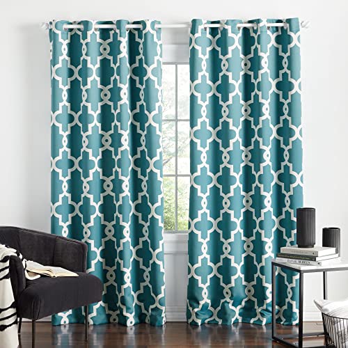 Exclusive Home Curtains Ironwork Woven Blackout Grommet Top Panel Pair, Teal, 52x96, 2 Piece, W 52" x L 96" (2 Panels)