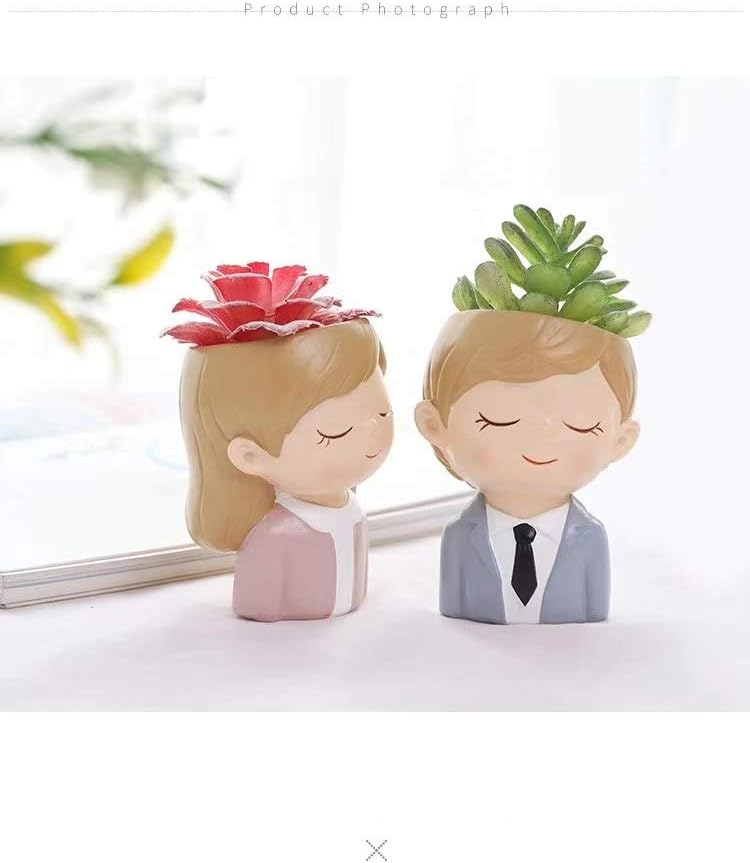 N++A Succulent Plant Pot Girl and Boy Lover Flower Planter Flowerpot Creative Design Lovely Home Garden Pots Desktop Potted Office Pen Holder Gift Decoration (Type H&Type I)