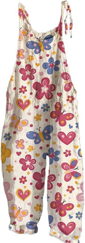 domirica Womens Boho Jumpsuit Summer Loose Swing Boho Floral Printed Comfy Large Size Jumpsuits Beach Overalls