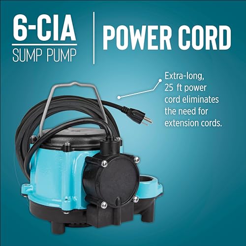 Image of Little Giant 6-CIA 115 Volt, 1 /3 HP, 2760 GPH Cast Iron Submersible Sump Pump with Integral Diaphragm Switch, 25-Ft. Cord, Blue, 506125