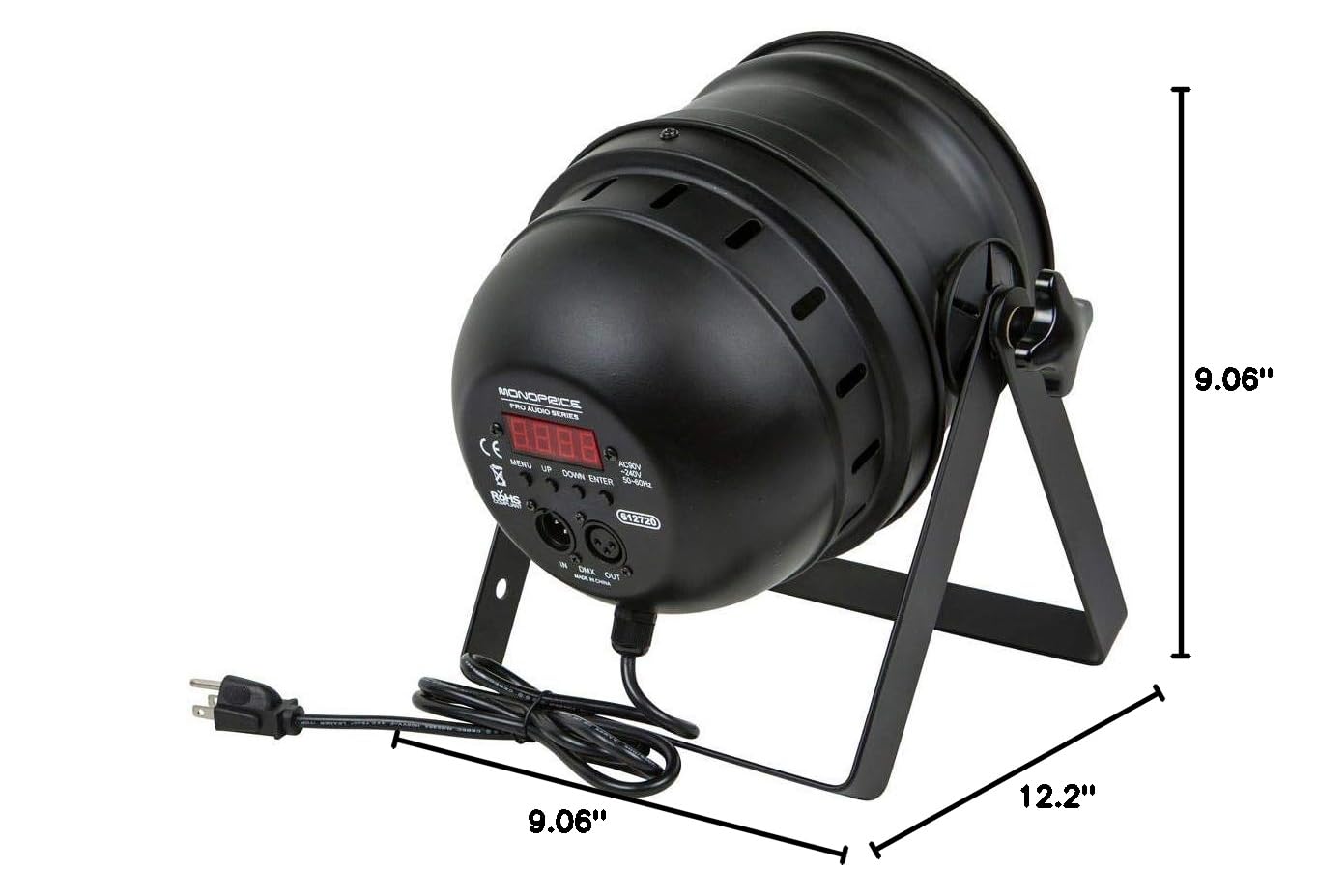 Monoprice Par-64 Stage Light dimensions: 12.2 inches length, 9.06 inches width, 9.06 inches height