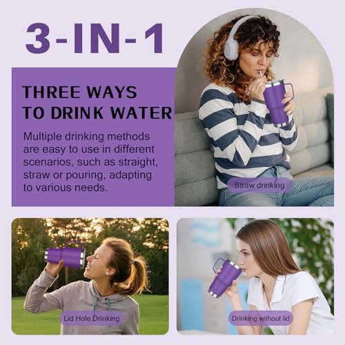 Image of 30 oz Tumbler with Handle, Stainless Steel Insulated Tumbler with Lid and Straw, Double Wall Vacuum Insulated Coffee Mug Tumbler, Insulated Coffee Thermal Cup for Cold and Hot (Purple)