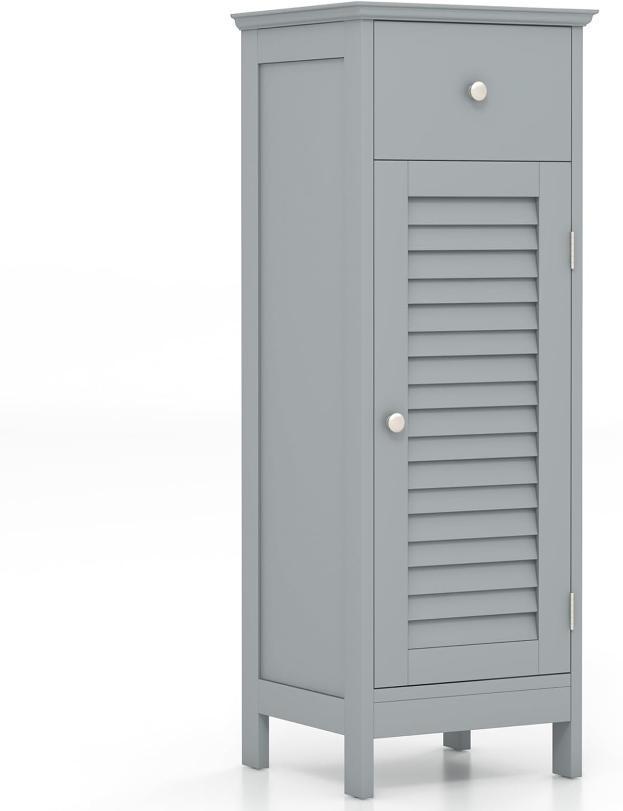 Tangkula Slim Bathroom Storage Cabinet, Wooden Floor Narrow Cabinet with Drawer & Shutter Door, Adjustable Shelf & Anti-toppling Fittings, Small Cabinet for Home Office, 13 x 12 x 34.5 Inch (Grey)