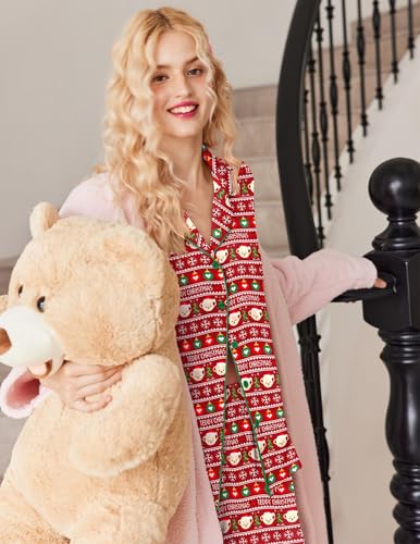 Image of Ekouaer Button Up Pajamas Set for Women Short Sleeve Ribbed Knit Sleepwear 2 Piece Pjs Shorts Set