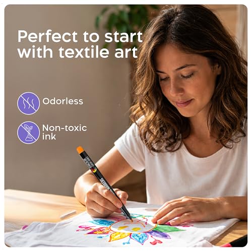 Image of Zenacolor 40 Fabric Markers Pens Set - Non Toxic, Indelible and Permanent Fabric Paint - Fine Point Tip Textile Marker Pen