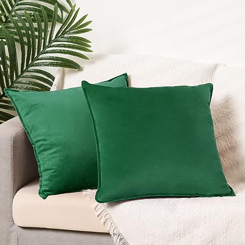 Uxcell Pack of 2 Decorative Velvet Cushion Covers Home Decor Solid Pillow Cover for Couch Sofa Living Room Green 45 x 45 CM - Image 2