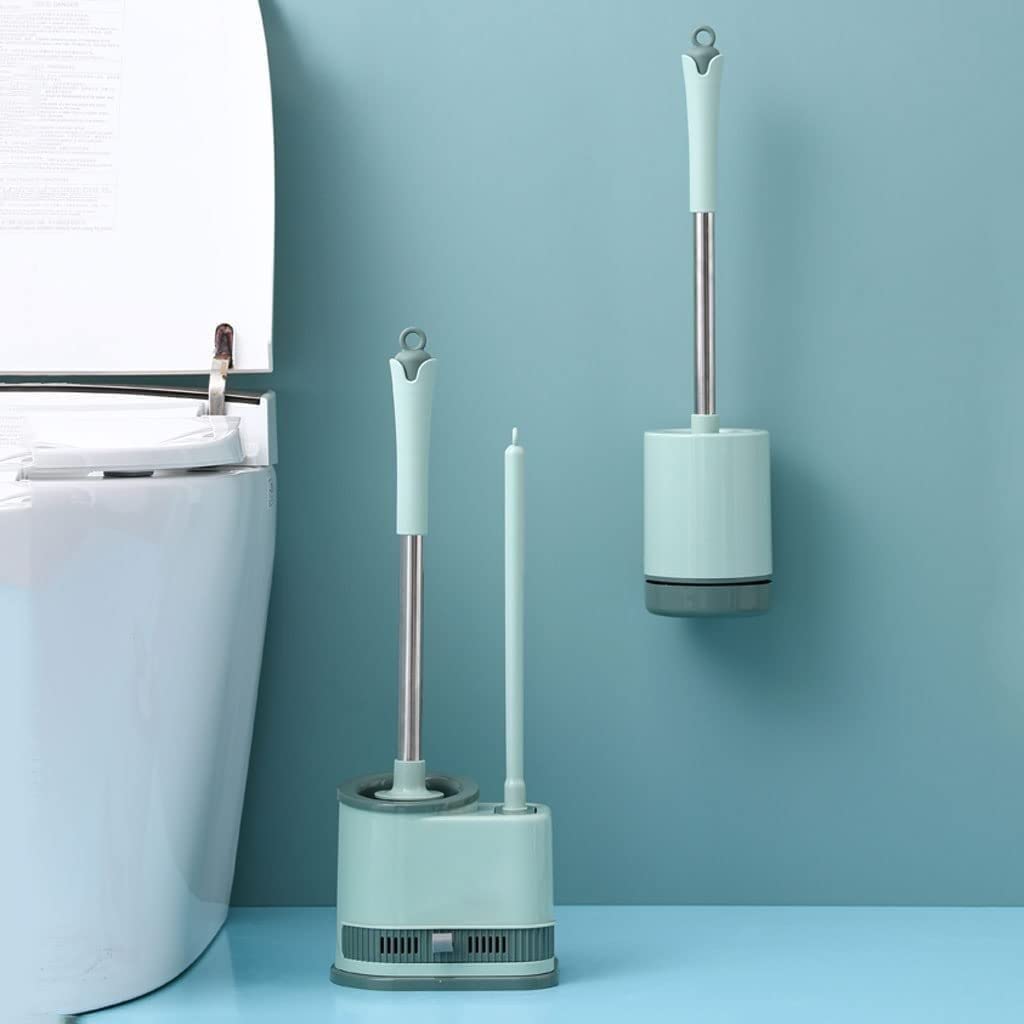 Escobillero Baño Escobilla Baño Escobilla De Inodoro De Silicona Base Desmontable Escobilla De Inodoro De Piso A Techo Y Soporte Para Almacenamiento En El Baño Escobilla WC Cepillo WC ( Blue : Grün )