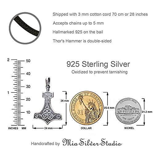 925 Sterling Silver Thors Hammer Necklace Handmade Replica - Mjolnir Pendant Necklace with Triquetra - Celtic Norse Nordic Viking Jewelry for Men Women4