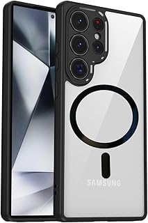 جراب حماية خلفي مغناطيسي من جرابست لموبايل سامسونج جالاكسي S25 الترا متوافق مع تقنية الشحن اللاسلكي مضاد للصدمات من الدرجة العسكرية، جراب شفاف نحيف ممتص للصدمات لموبايل سامسونج S25 الترا - أسود