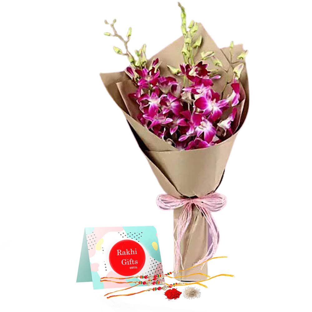 EG2i 5 Orchid Flower Bouquet with Designer Rakhi & Roli Chawal (Set of 4) – Raksha Bandhan Gift for Brother, Bhaiya & Bhabhi, Special For Rakhi Festival (Same Day Delivery)-image-18