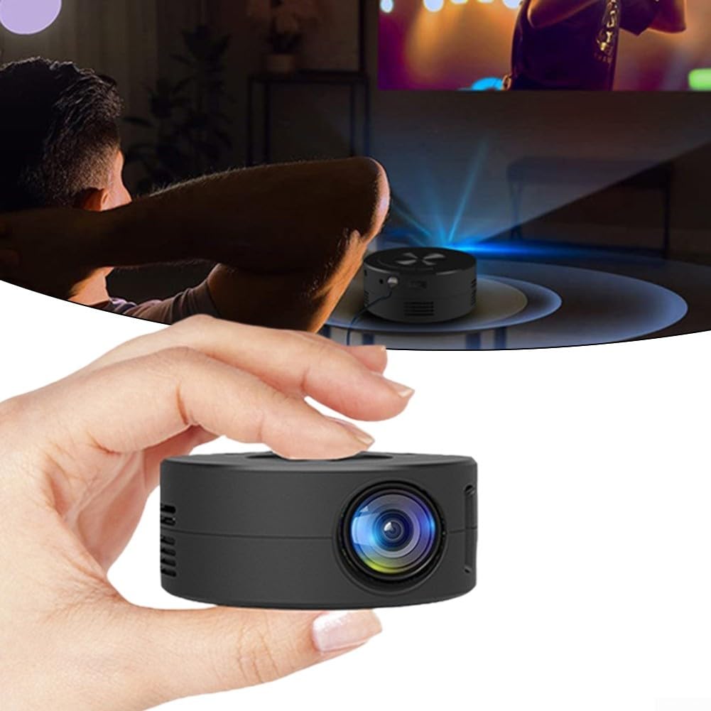 YT200 Mini projecteur de téléphone portable LED pour divertissement multimédia compatible avec les appareils mobiles, haut-parleurs externes, connexion casque pour la maison, les voyages