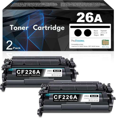 26A CF226A Toner Cartridge 2 Pack (with CHIP) (7,200 Pages in Total) Compatible Replacement for HP 26A CF226A 26X CF226X Pro M402dn M402n M402dw Pro MFP M426fdw M426fdn M426dw Series Printer Ink