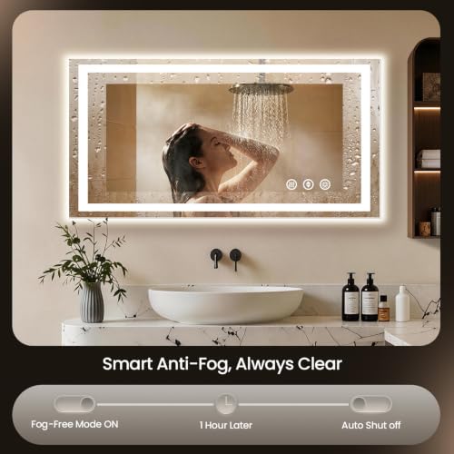 Image of 48x24 LED Bathroom Mirror with Anti-Fog, Backlit & Front Lit, Memory | Stepless Dimmable 3 Color CRI 95+ Shatterproof Tempered Glass ETL Listed for Safety Lighted Bathroom Vanity Mirror for Wall