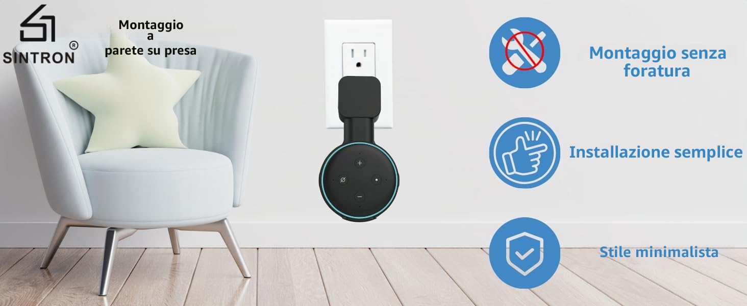 Sintron Supporto da Parete per Dot 3, Google Mini Altoparlante Intelligente, Staffa Salvaspazio, Nero