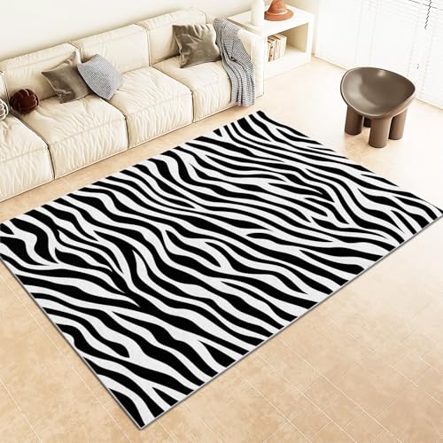 WHUOEUCO Tapis Salon Motif Zèbre Noir Et Blanc 60x120cm Tapis Poils Courts Doux Antidérapant, Décorer Intérieur Moderne pour Chambre Cuisine Salle à...