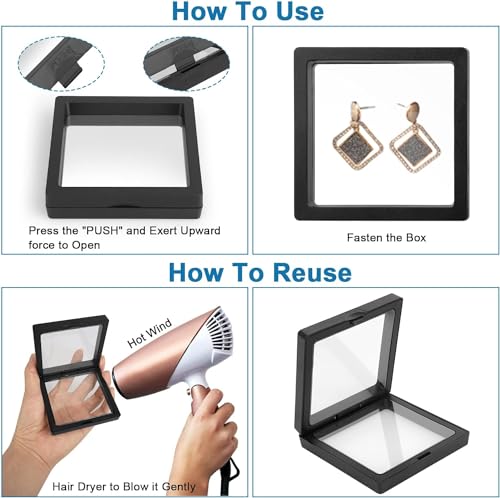 Image of Floating Display Frame, Coin Display Case, Dustproof PE Film Transparent Jewelry Storage Box for Ring Necklace Bracelet, Floating Display Case for Coin, Jewelry(Small 5 pc, Multi Color)