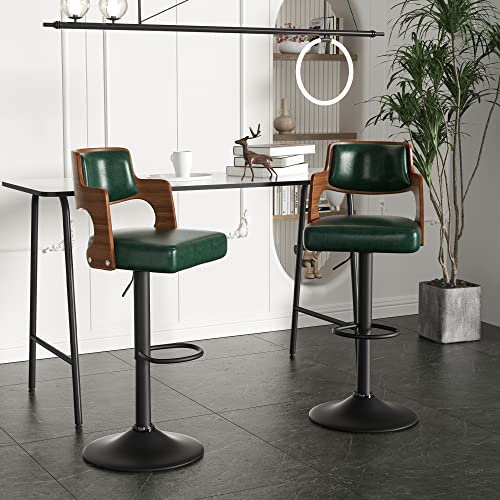Miereirl Bar Stools Set Of 2 Morden Height Counter Bar Stools With Wood Back Thickened Seat Swivel Adjustable Stool Chair For Home Kitchen Island Green #TOP5