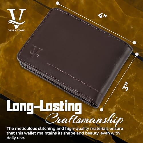 Top-Grain Genuine Leather Bifold Minimalist Wallet – Flap Closure, 4 Card Slots, Cash Slot, Sleek Design with Rounded Corners (Rectangular, Rounded Corners, Brown)3