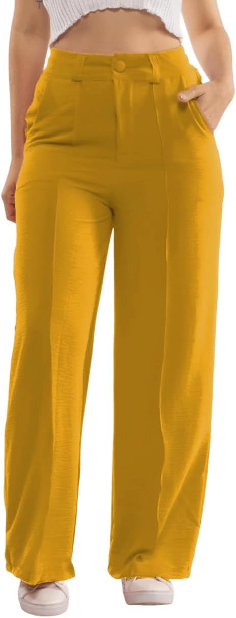 Calça Feminina de Tecido Duna – Cintura Alta, Pantalona com Bolsos e Caimento Leve CL-005