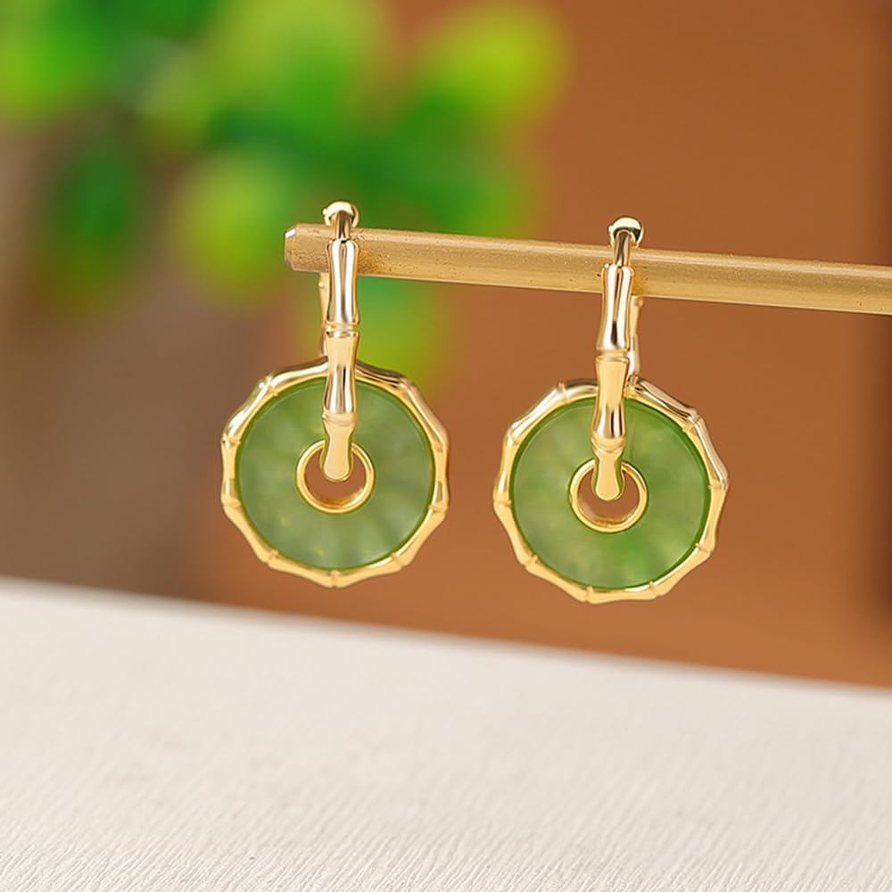 WBDWWTD Natürliche grüne Jade-Ohrstecker, Sterling-Silber-Ohrringe, Hotan-Schmuck, Geschenke für, Mutter, Freundin, Gold