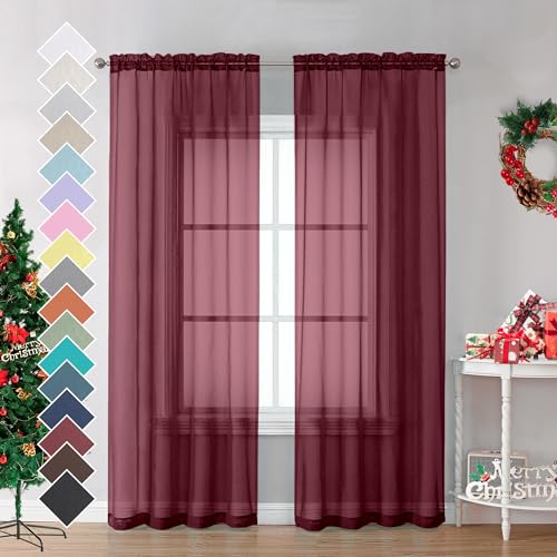 Opiniones de Cortinas de media altura al mejor precio. 50 OVZME - Cortinas traslúcidas de color burdeos – Juego de 2 paneles de 96 pulgadas de largo, para sala de estar, recámara, decoración de ventana hermosa para fiestas, telón de...