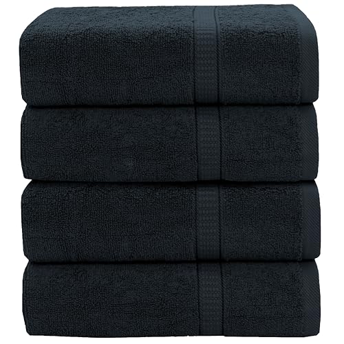 GOLD TEXTILES Premium Bath Towel Set (Pack of 4,27 x 54) 100% Ring-Spun Cotton Towels for Hotel, Spa, Soft and Absorbent (27 x 54, Grey - 4 Pcs)