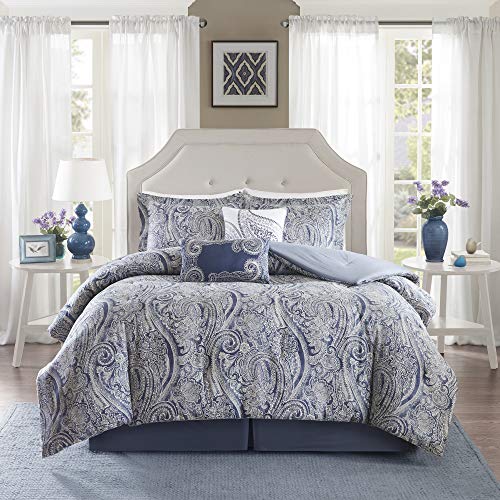 Harbor House Cozy Cotton Comforter Set - Classic Modern Design, All Season Down Alternative Casual Bedding, Matching Shams, Stella, Paisley Blue King(110"x96") 6 Piece - Image 2